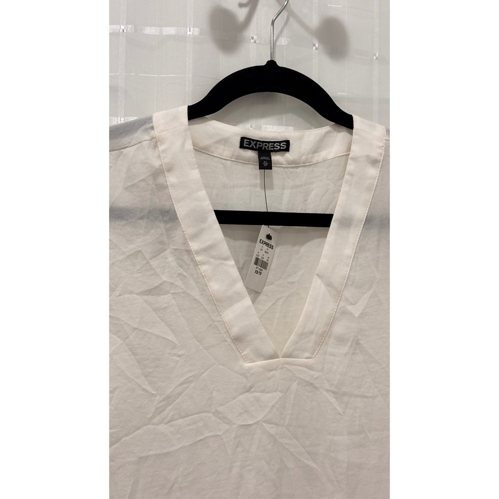 Express Womens Ivory Lace Sequin V-Neck Blouse High Low Hem Cream XS New - Picture 4 of 6